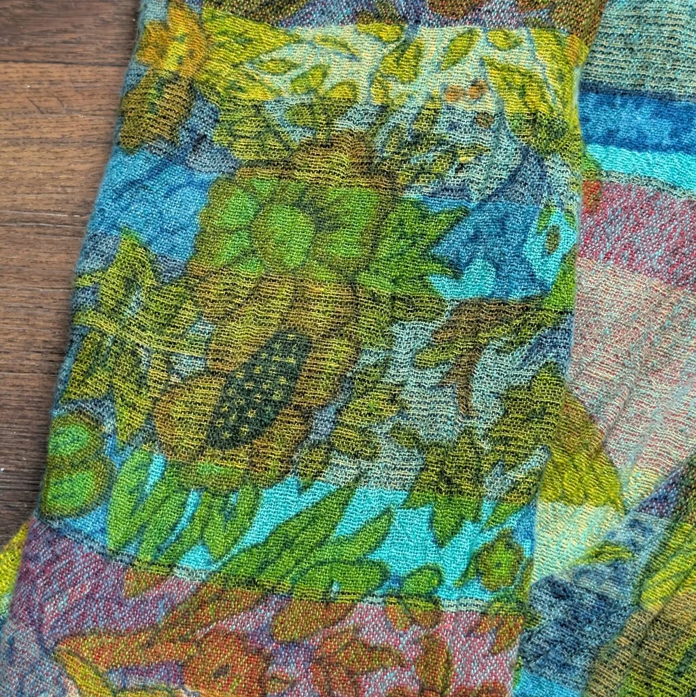 Rare 90s Cotton Exotic Safari Bohemian Hoodie Medium Yellow Teal Sunflower